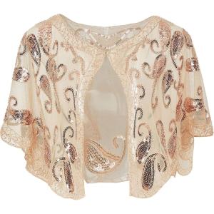 imageBABEYOND 1920s Shawl Wraps Sequin Beaded Evening Cape Bridal Shawl Bolero Flapper Cover UpApricot
