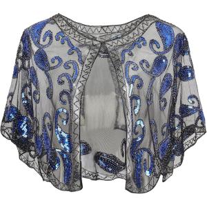 imageBABEYOND 1920s Shawl Wraps Sequin Beaded Evening Cape Bridal Shawl Bolero Flapper Cover UpBlack Blue