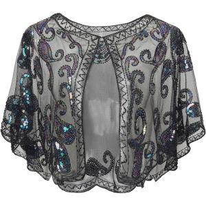 imageBABEYOND 1920s Shawl Wraps Sequin Beaded Evening Cape Bridal Shawl Bolero Flapper Cover UpBlack Colorful