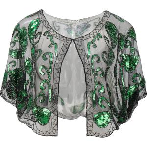 imageBABEYOND 1920s Shawl Wraps Sequin Beaded Evening Cape Bridal Shawl Bolero Flapper Cover UpGreen