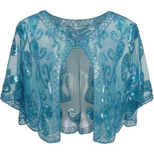 imageBABEYOND 1920s Shawl Wraps Sequin Beaded Evening Cape Bridal Shawl Bolero Flapper Cover UpLake Blue