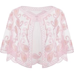 imageBABEYOND 1920s Shawl Wraps Sequin Beaded Evening Cape Bridal Shawl Bolero Flapper Cover UpLight Pink
