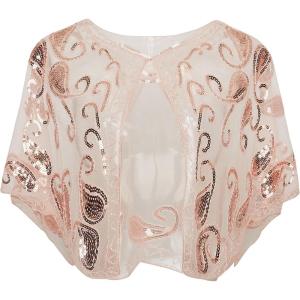 imageBABEYOND 1920s Shawl Wraps Sequin Beaded Evening Cape Bridal Shawl Bolero Flapper Cover UpPink