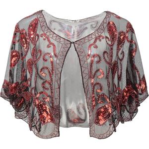 imageBABEYOND 1920s Shawl Wraps Sequin Beaded Evening Cape Bridal Shawl Bolero Flapper Cover UpRed