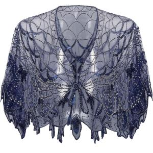 imageBABEYOND 1920s Shawl Wraps Sequin Beaded Evening Cape Bridal Shawl Bolero Flapper Cover UpWnavy Blue