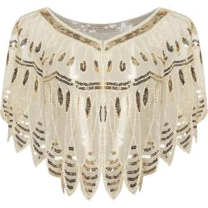 imageBABEYOND 1920s Shawl Wraps Sequin Beaded Evening Cape Bridal Shawl Bolero Flapper Cover UpYapricot Gold