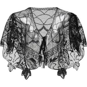 imageBABEYOND 1920s Shawl Wraps Sequin Beaded Evening Cape Bridal Shawl Bolero Flapper Women Cover UpXblack