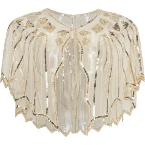 imageBABEYOND 1920s Shawl Wraps Sequin Beaded Evening Cape Bridal ShawlBeige3