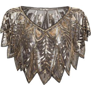 imageBABEYOND 1920s Shawl Wraps Sequin Beaded Evening Cape Bridal ShawlBlack Gold