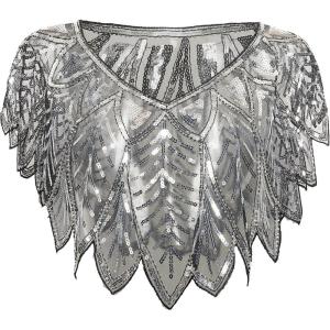imageBABEYOND 1920s Shawl Wraps Sequin Beaded Evening Cape Bridal ShawlBlack Silver
