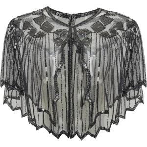 imageBABEYOND 1920s Shawl Wraps Sequin Beaded Evening Cape Bridal ShawlBlack3