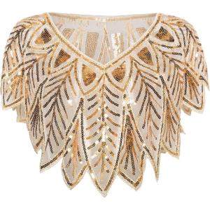 imageBABEYOND 1920s Shawl Wraps Sequin Beaded Evening Cape Bridal ShawlChampaign Gold
