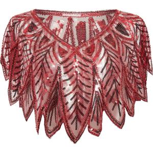 imageBABEYOND 1920s Shawl Wraps Sequin Beaded Evening Cape Bridal ShawlCherry Red