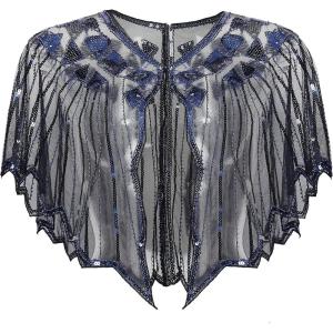 imageBABEYOND 1920s Shawl Wraps Sequin Beaded Evening Cape Bridal ShawlDark Blue3