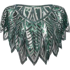 imageBABEYOND 1920s Shawl Wraps Sequin Beaded Evening Cape Bridal ShawlDark Green