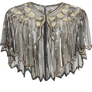 imageBABEYOND 1920s Shawl Wraps Sequin Beaded Evening Cape Bridal ShawlGold3