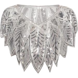 imageBABEYOND 1920s Shawl Wraps Sequin Beaded Evening Cape Bridal ShawlGray Silver