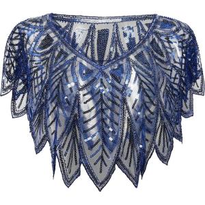 imageBABEYOND 1920s Shawl Wraps Sequin Beaded Evening Cape Bridal ShawlNavy Blue