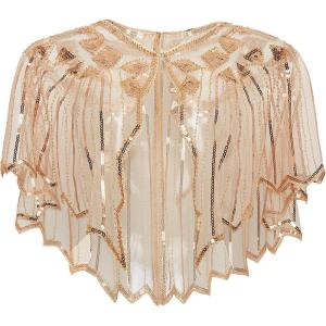 imageBABEYOND 1920s Shawl Wraps Sequin Beaded Evening Cape Bridal ShawlRose Gold3