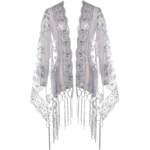 imageBABEYOND 1920s Shawl Wraps Sequin Fringed Evening Cape Wedding Bridal Shawl Scarf for Evening Dresses PartyGray1