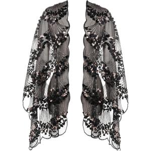imageBABEYOND 1920s Shawl Wraps Sequin Fringed Evening Cape Wedding Bridal Shawl ScarfStyle7 Black With Gold Sequins