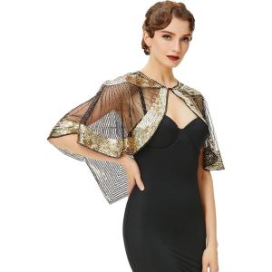 imageBABEYOND 1920s Vintage Shawl for Women  Sequin Beaded for Night Party Shawl Wraps Flapper Cover Up Evening CapeBlack Gold