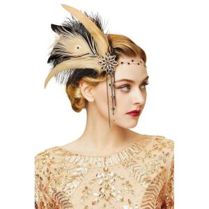 imageBABEYOND 1920s Women Feather Crystal Headband 20s Flapper Gatsby HeadpieceBlack Gold