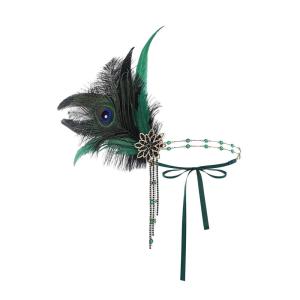 imageBABEYOND 1920s Women Feather Crystal Headband 20s Flapper Gatsby HeadpieceDark Green