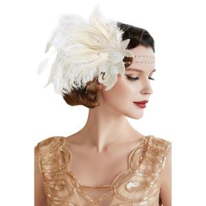 imageBABEYOND Art Deco 1920s Flapper Headpiece Roaring 20s Great Gatsby Feather Headband 1920s Flapper Gatsby AccessoriesOffwhite