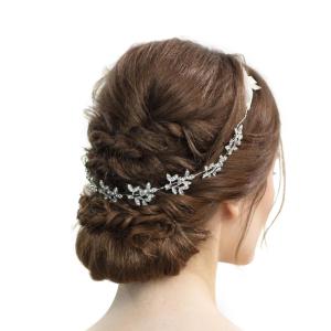 imageBABEYOND Bridal Headpiece Handmade Wedding Hair Vine Crystal Floral Leaf Headband with Lace RibbonSilver