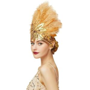 imageBABEYOND Carnival Feather Headpiece Showgirl Pageant Headband Womens 1920s Flapper Headband GoldGold