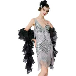 imageBABEYOND Chandelle Boa Vintage Boa  200g 65ft Gatsby Organza Boa 1920s Flapper AccessoriesBlack