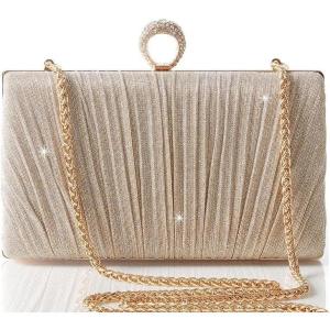 imageBABEYOND Clutch Purses for Women  Evening Bag Glitter Pleated Clutch for Bride Party Prom WeddingYgold