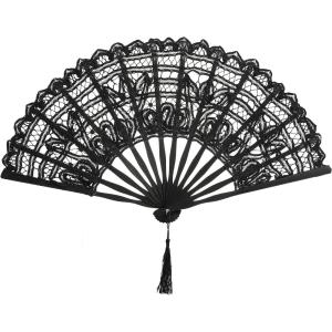 imageBABEYOND Cotton Lace Folding Handheld Fan Embroidered Bridal Hand Fan with Bamboo Staves for Wedding Decoration Dancing PartyBlack2