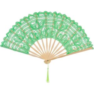 imageBABEYOND Cotton Lace Folding Handheld Fan Embroidered Bridal Hand Fan with Bamboo Staves for Wedding Decoration Dancing PartyGreen