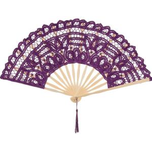 imageBABEYOND Cotton Lace Folding Handheld Fan Embroidered Bridal Hand Fan with Bamboo Staves for Wedding Decoration Dancing PartyPurple