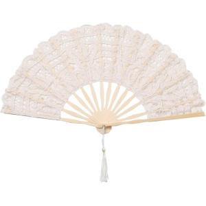 imageBABEYOND Cotton Lace Folding Handheld Fan Embroidered Bridal Hand Fan with Bamboo Staves for Wedding Decoration Dancing Partybeige
