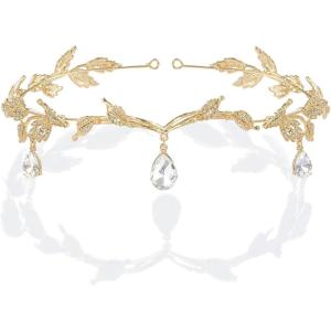 imageBABEYOND Crystal Leaf Wedding Diadem Headband Bridal Bridesmaid Forehead Band Rhinestone Bridal Tiara Crown with Gift BoxGold