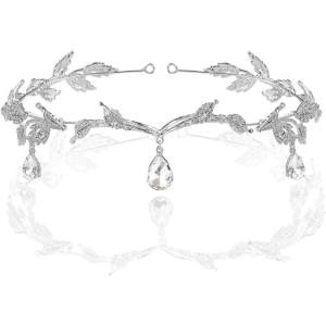 imageBABEYOND Crystal Leaf Wedding Diadem Headband Bridal Bridesmaid Forehead Band Rhinestone Bridal Tiara Crown with Gift BoxSilver