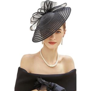 imageBABEYOND Derby Hats for Women  Fascinators Tea Party Hats Headband Wide Brim Fascinator Wedding Cocktail Feathers