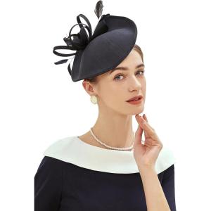 imageBABEYOND Derby Hats for Women  Fascinators Tea Party Hats Headband Wide Brim Fascinator Wedding Cocktail Feathers HeadwearStyle 2black