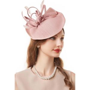 imageBABEYOND Derby Hats for Women  Fascinators Tea Party Hats Headband Wide Brim Fascinator Wedding Cocktail Feathers HeadwearStyle 2nude Pink