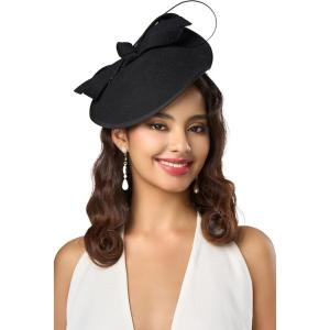 imageBABEYOND Derby Hats for Women  Kentucky Fascinators Tea Party Hats Headband Felt Large Fascinator for WeddingBlack