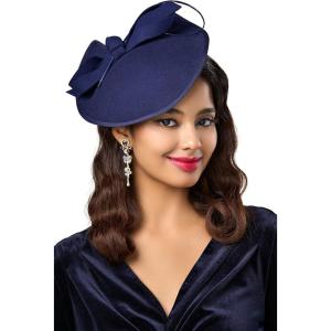 imageBABEYOND Derby Hats for Women  Kentucky Fascinators Tea Party Hats Headband Felt Large Fascinator for WeddingNavy Blue