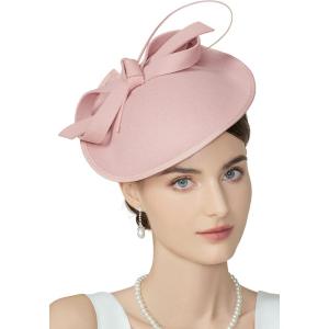 imageBABEYOND Derby Hats for Women  Kentucky Fascinators Tea Party Hats Headband Felt Large Fascinator for WeddingNude Pink