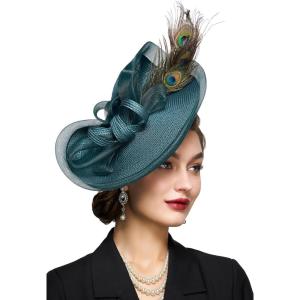 imageBABEYOND Derby Hats for Women  Peacock Feather Tea Party Fascinator Kentucky Hat Straw Derby Hat for Cocktail Wedding