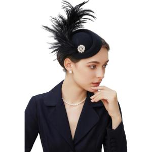 imageBABEYOND Fascinator Hat for Women Tea Party Kentucky Derby Pillbox Headpiece Costume Feathers Carnival Head WearBlack