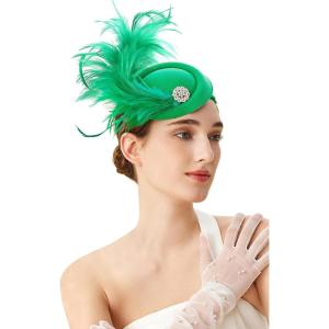 imageBABEYOND Fascinator Hat for Women Tea Party Kentucky Derby Pillbox Headpiece Costume Feathers Carnival Head WearGreen