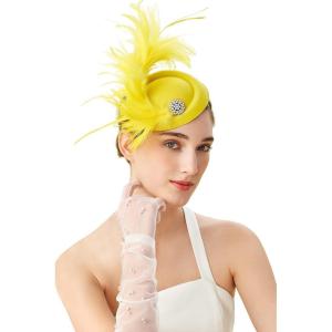 imageBABEYOND Fascinator Hat for Women Tea Party Kentucky Derby Pillbox Headpiece Costume Feathers Carnival Head WearYellow