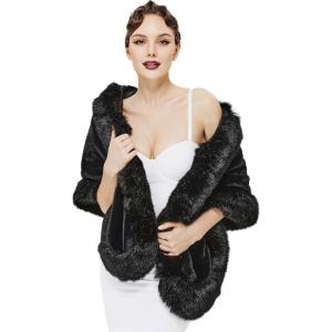 imageBABEYOND Faux Fur Shawl for Women with Collar Scarf Wrap Faux Fur Evening Cape for Winter CoatBlack